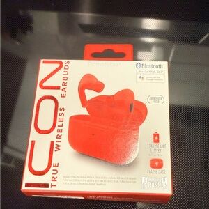 New Red Wireless Earbuds with Charging Case